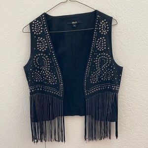 Metal Studded Western Fringe Cropped Vest